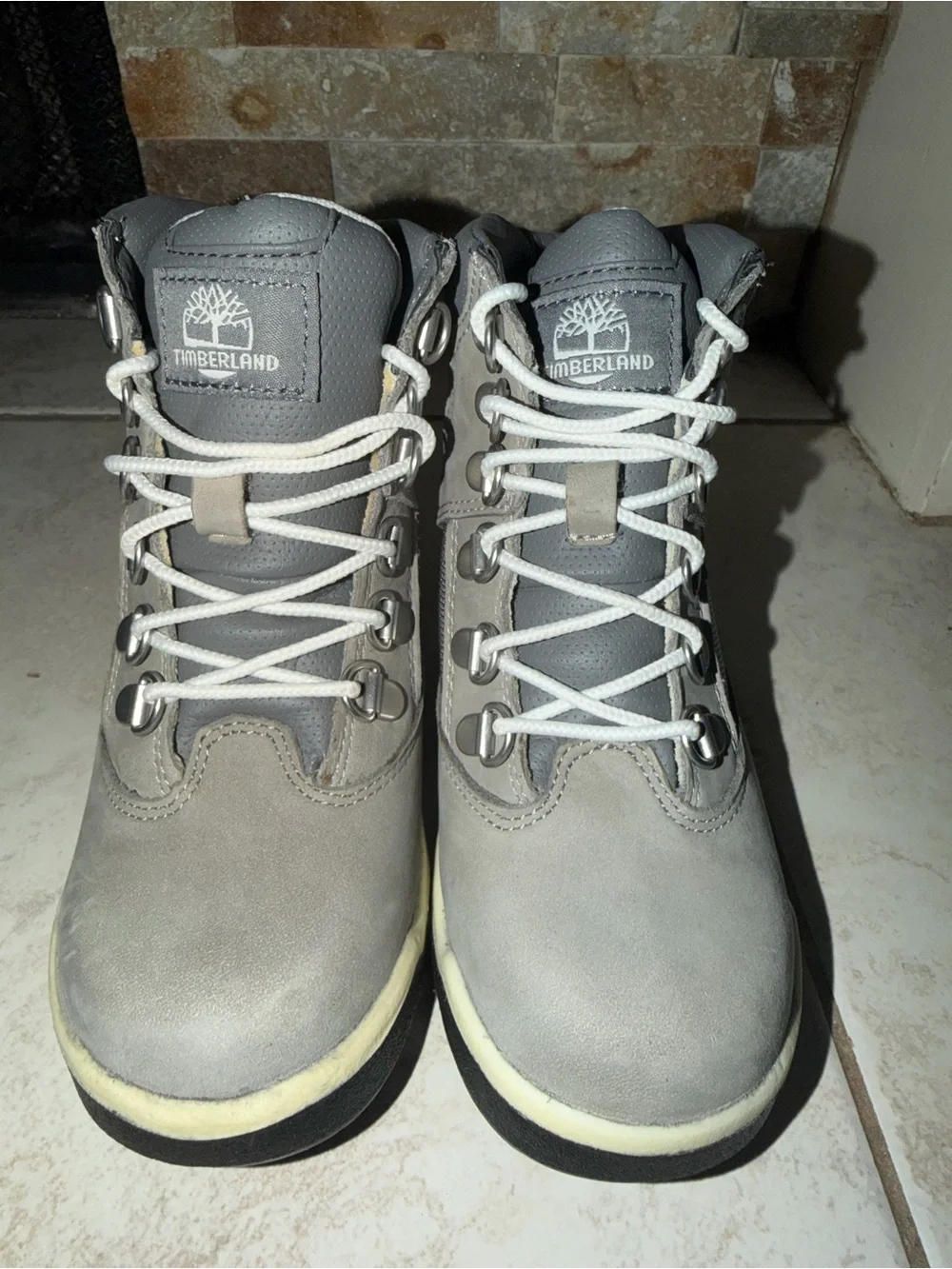 Kids Timberland Light Gray Suede Lace-Up Hiking Boots